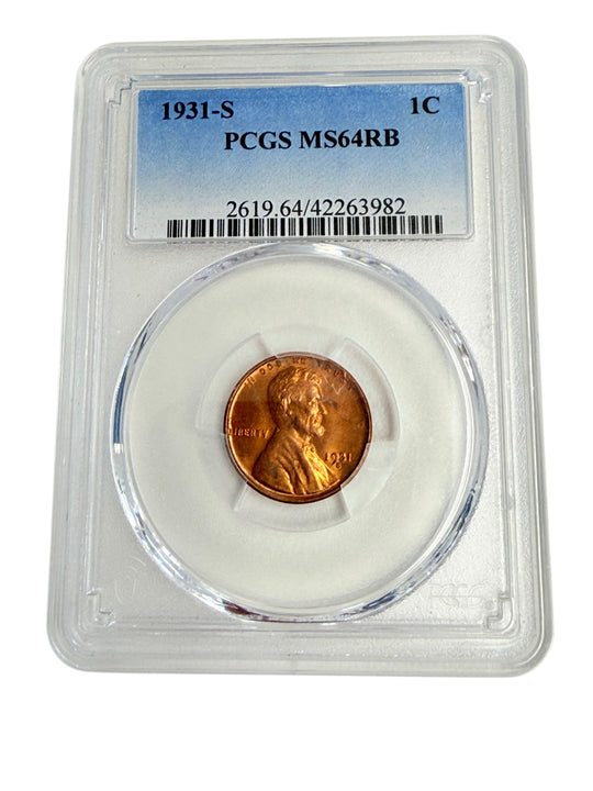 1931-S Lincoln Wheat Cent PCGS MS64RB