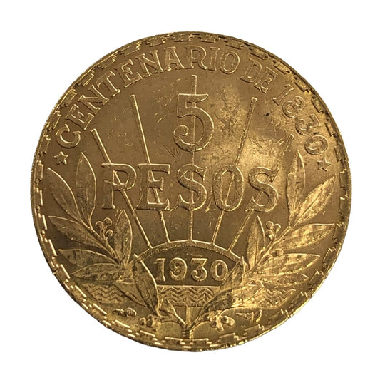 1930(a) Uruguay 5 Peso Gold (AU / BU)