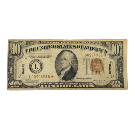 1934-A $10 Hawaii Star Note (F)