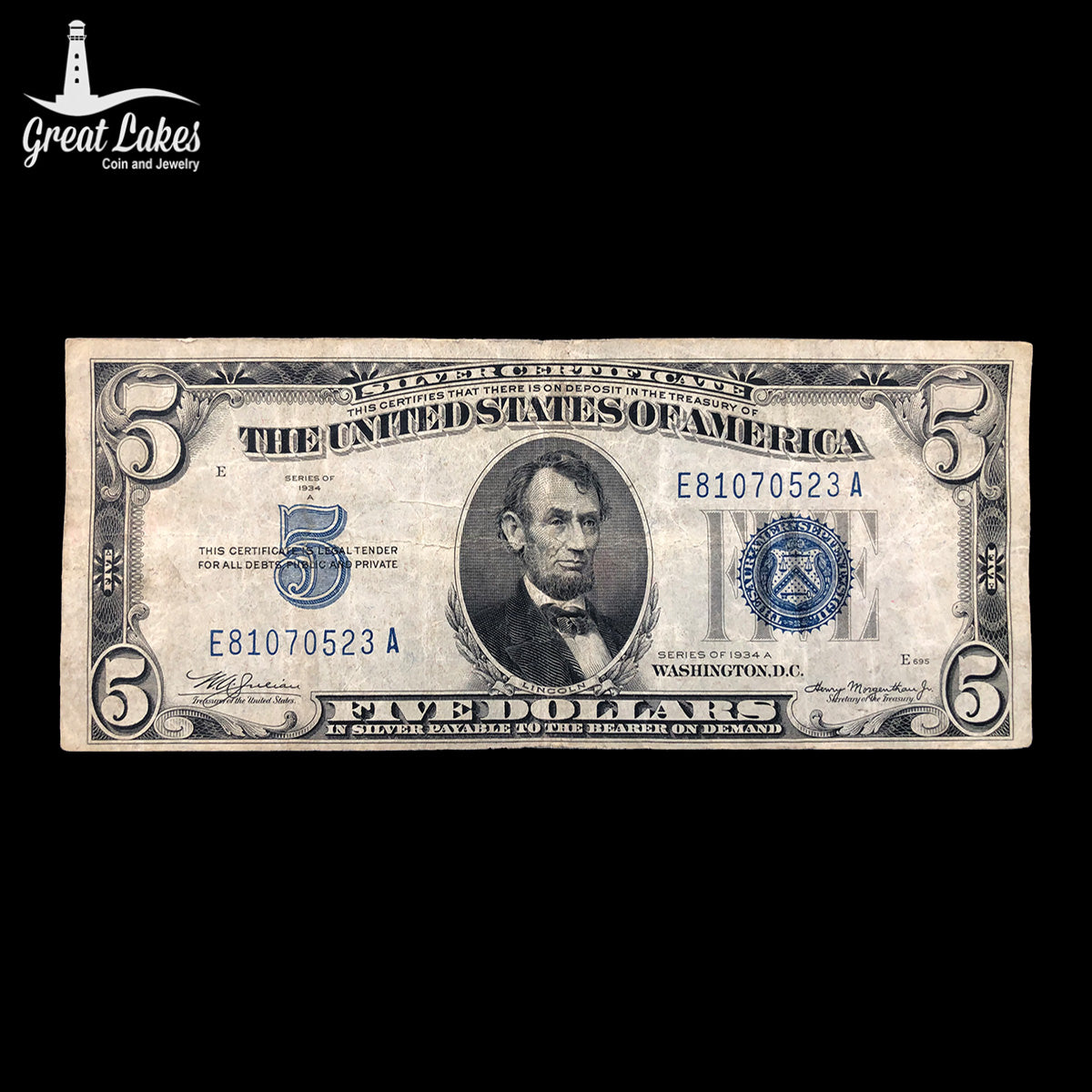 1934 A $5 Silver Certificate (VF)