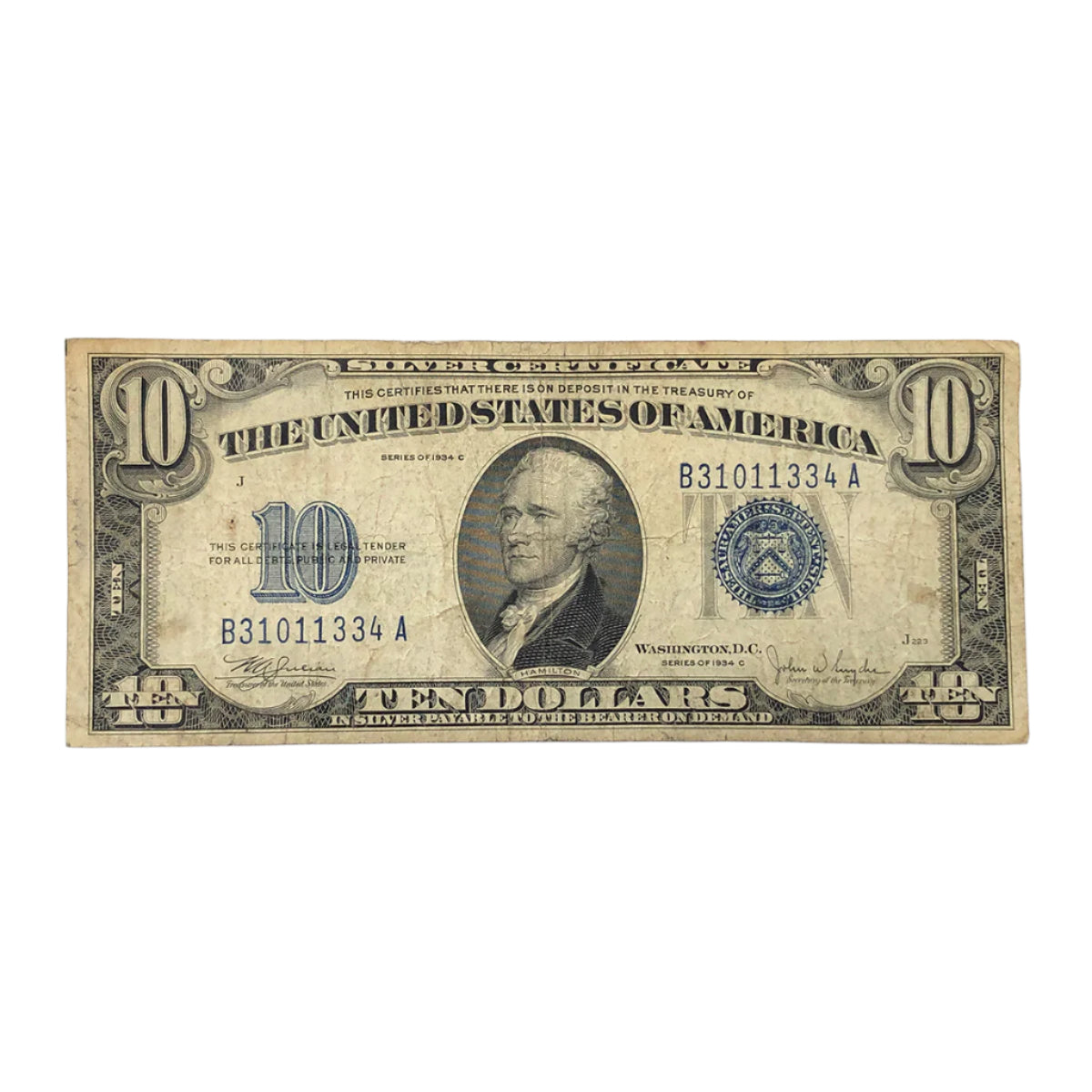 1934-C $10 Silver Certificate (F)