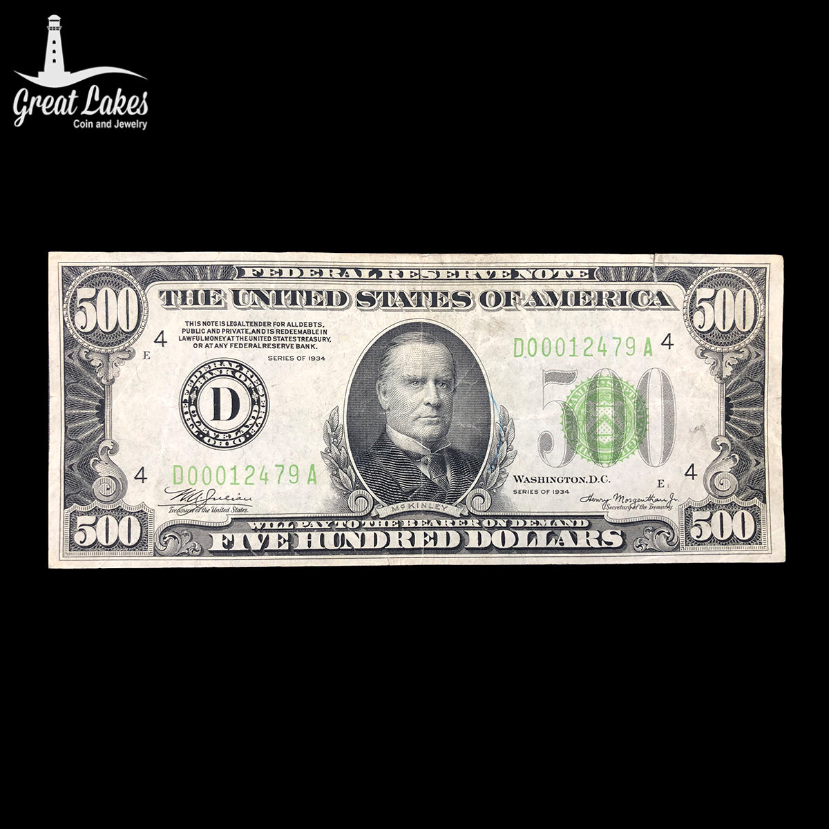 1934 $500 Federal Reserve Note VF (Slight Tear/Ink)