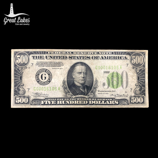 1934 $500 Federal Reserve Note VF (Teller Stamp/Rust Reverse)
