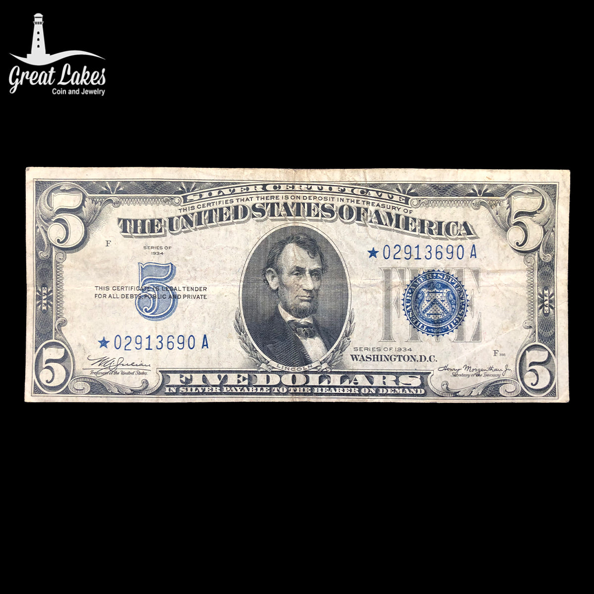 1934 $5 Silver Certificate Star Note (VF)