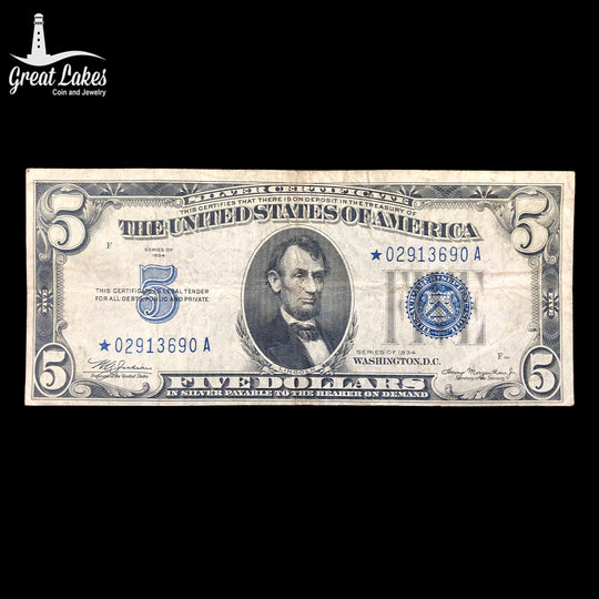 1934 $5 Silver Certificate Star Note (VF)