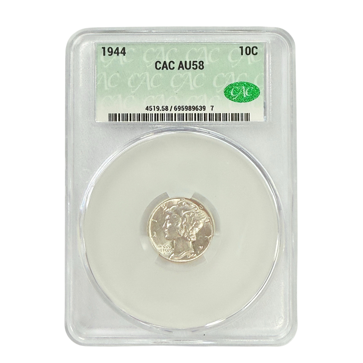 1944 Mercury Head Dime CAC AU58