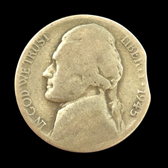 1945-D Jefferson War Nickel Error Clipped Planchet