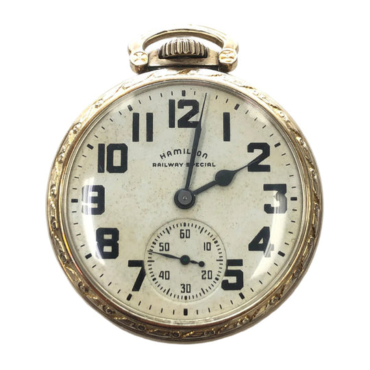 1947 Hamilton 992B Railway Special Open Face 10k Gold Filled Pocket Watch