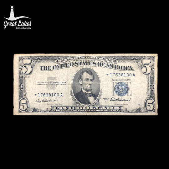 1953-A $5 Silver Certificate Star Note (F)
