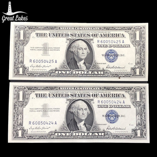 Lot of 2 Consecutive 1957 $1 Silver Certificate (AU / CU)
