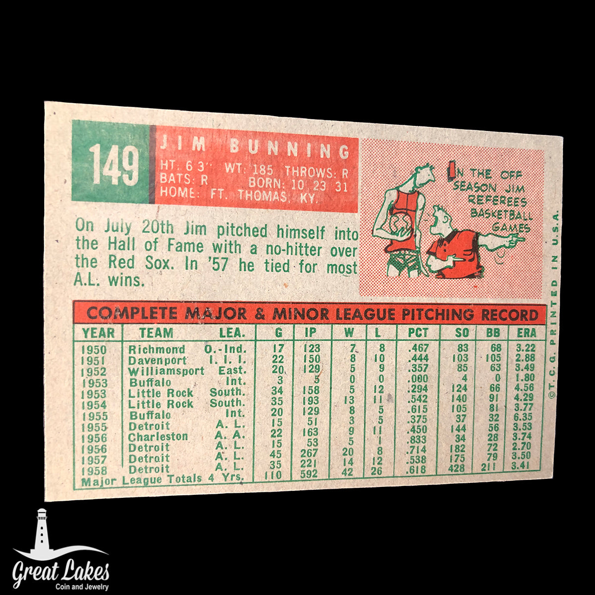 1959 Topps Jim Bunning Card #149