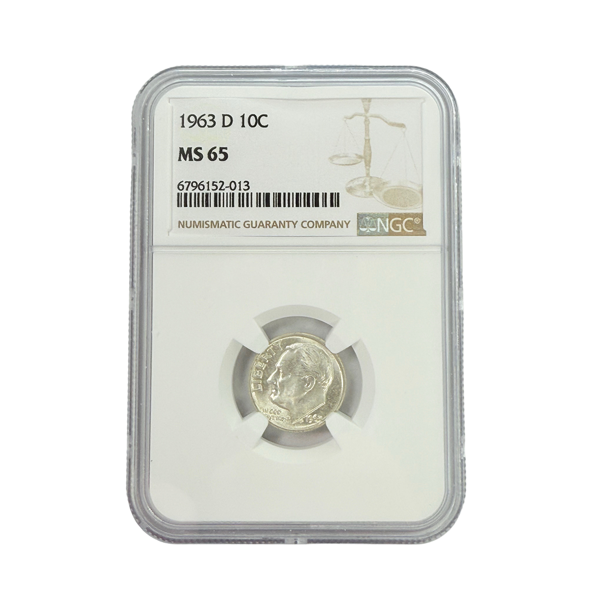 1963-D Roosevelt Dime NGC MS65