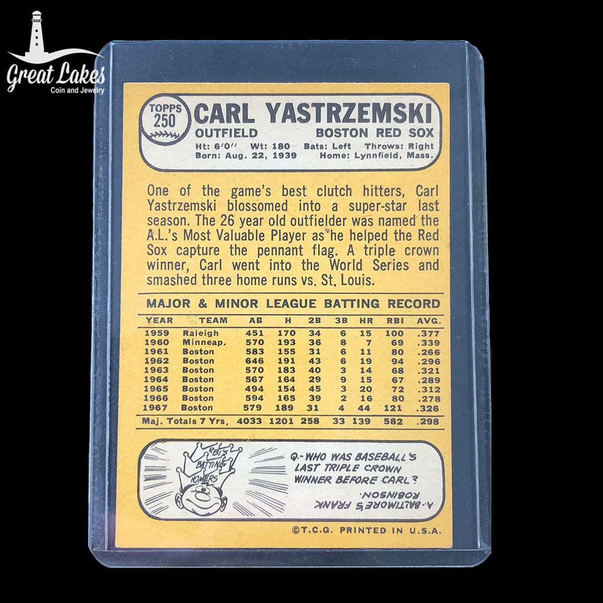1968 Topps Carl Yastrzemski Card #250