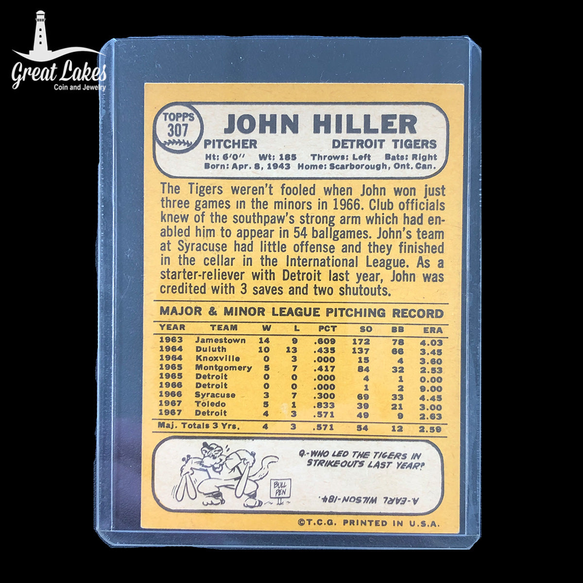 1968 Topps John Hiller Card #307
