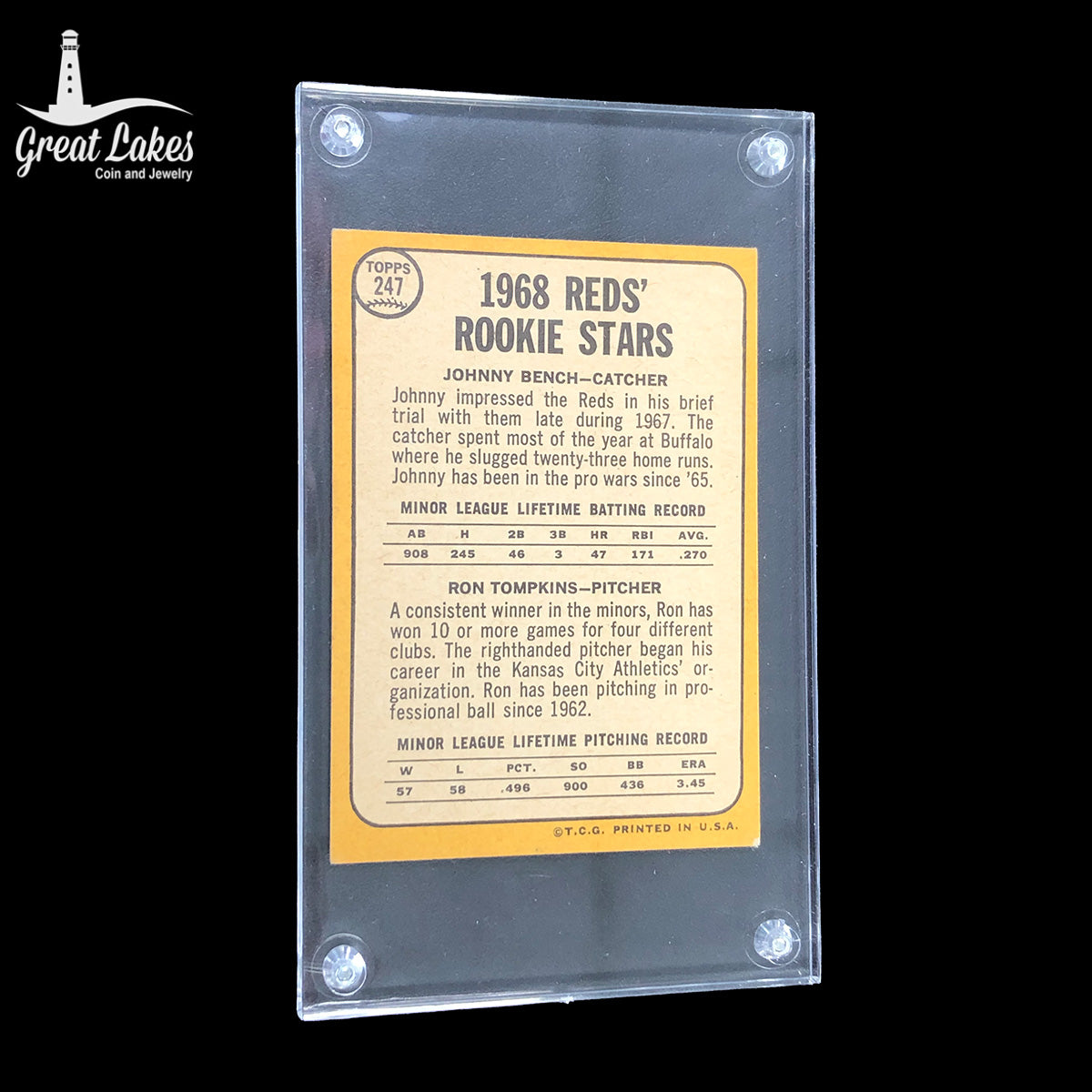 1968 Topps Johnny Bench Rookie Card w/Ron Tompkins Card #247