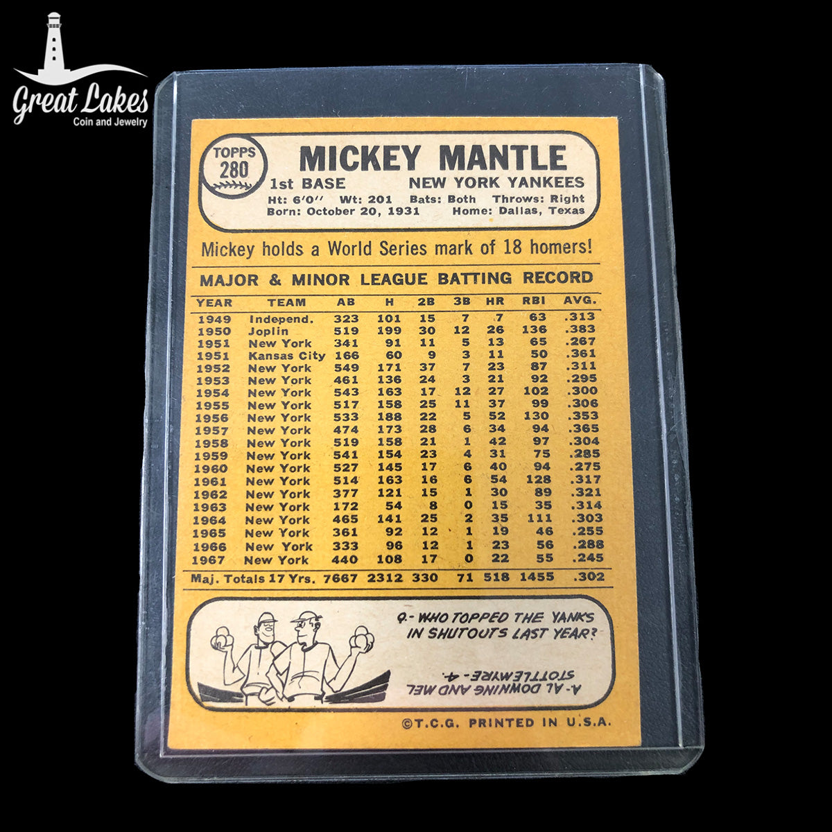 1968 Topps Mickey Mantle Card #280
