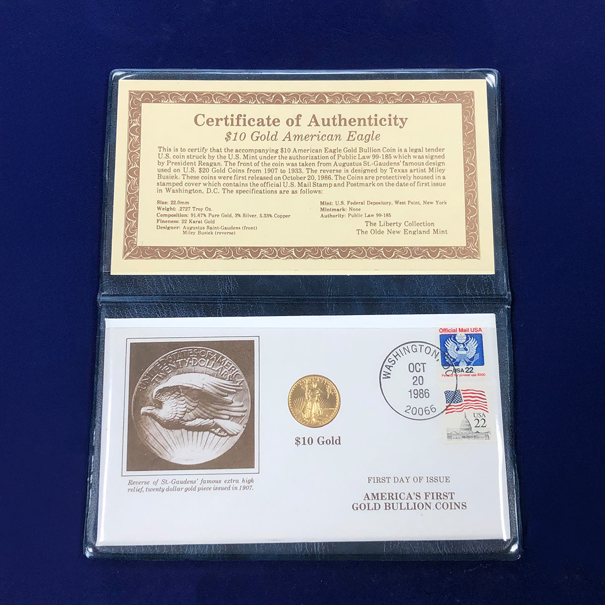 1986 1/4 oz American Gold Eagle First Day of Issue