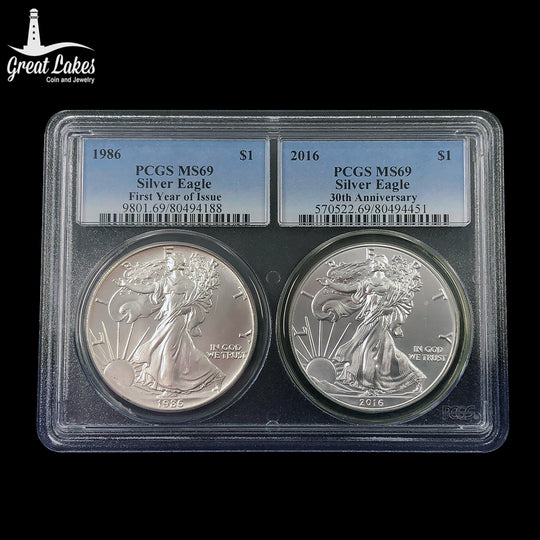 1986 2016 30th Anniversary 1 oz American Silver Eagle Set PCGS MS69