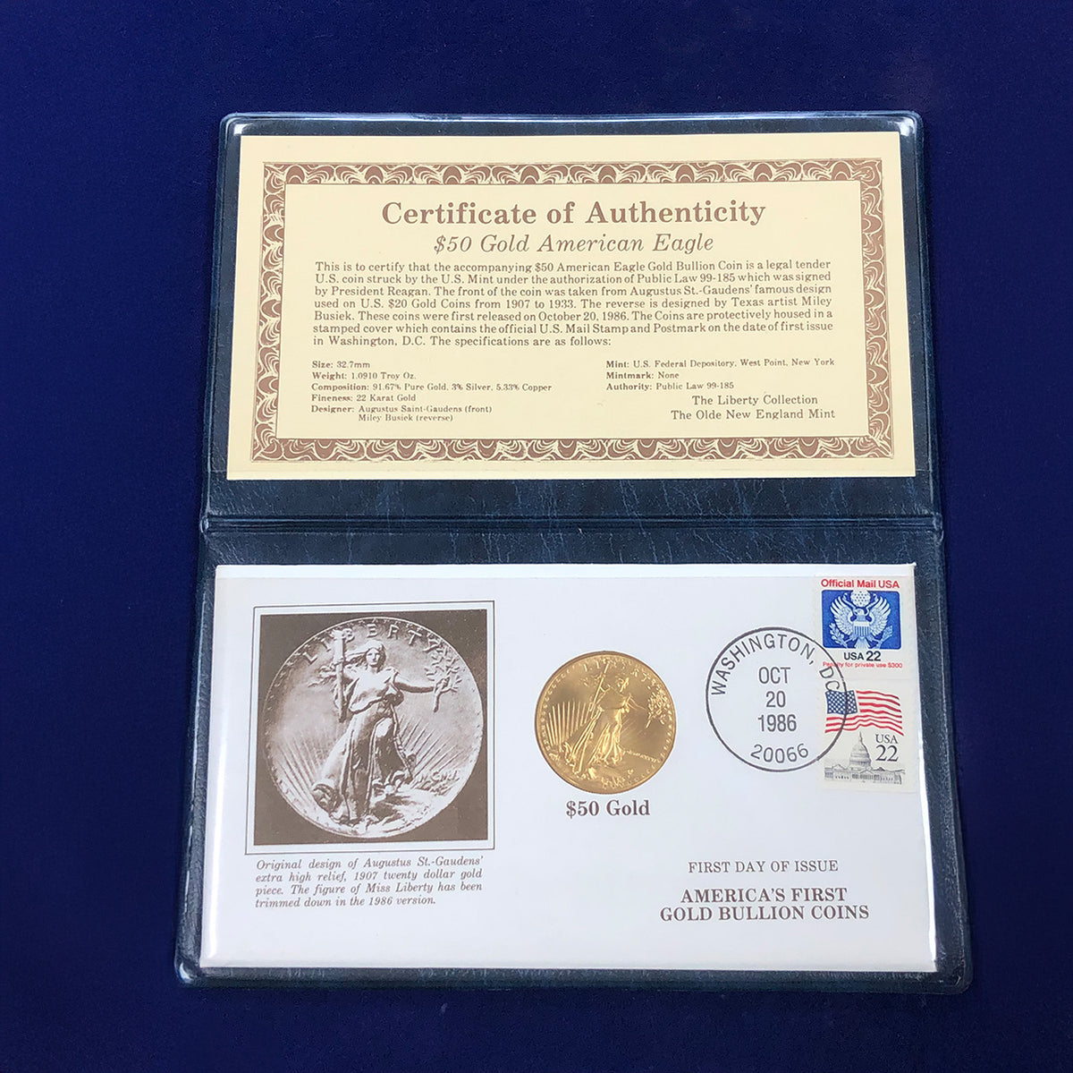 1986 1 oz American Gold Eagle First Day of Issue
