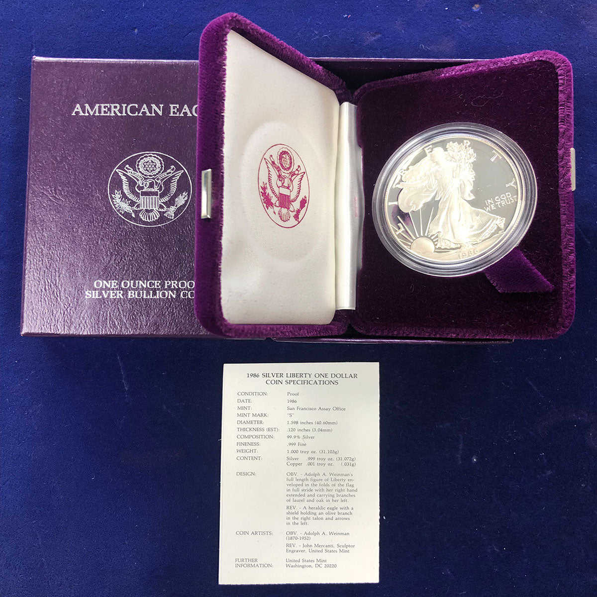 1986 Proof American Silver Eagle (With Box & CoA)