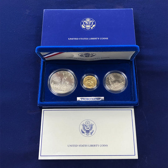 1986 Three Coin Commemorative Statue of Liberty Uncirculated Set (With Box & CoA)