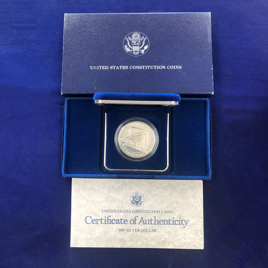 1987-S Constitution $1 Commemorative Proof Silver Dollar (With Box & CoA)