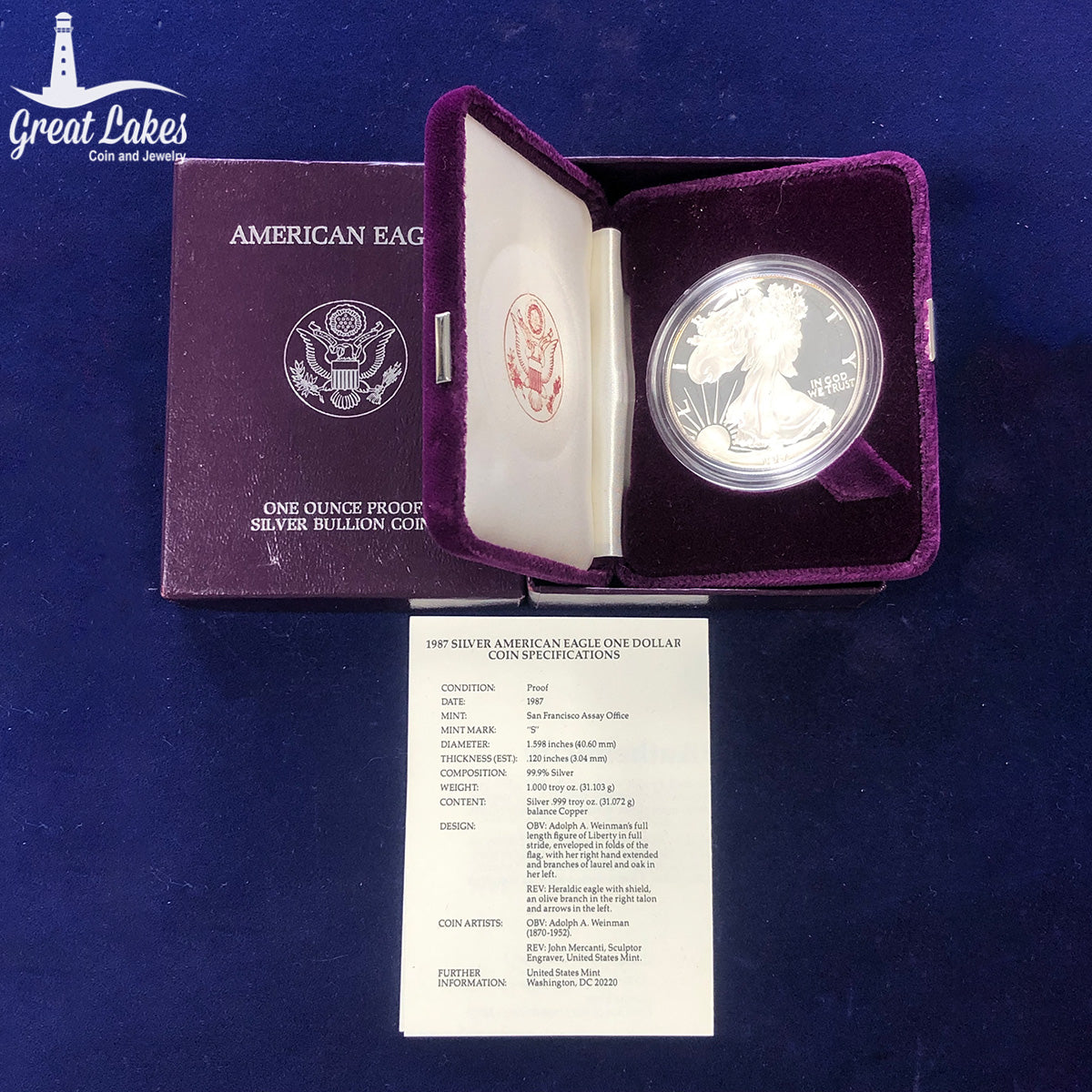 1987 Proof American Silver Eagle (With Box & CoA)