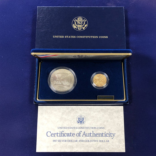 1987 Two Coin Commemorative Constitution Uncirculated Set (With Box & CoA)