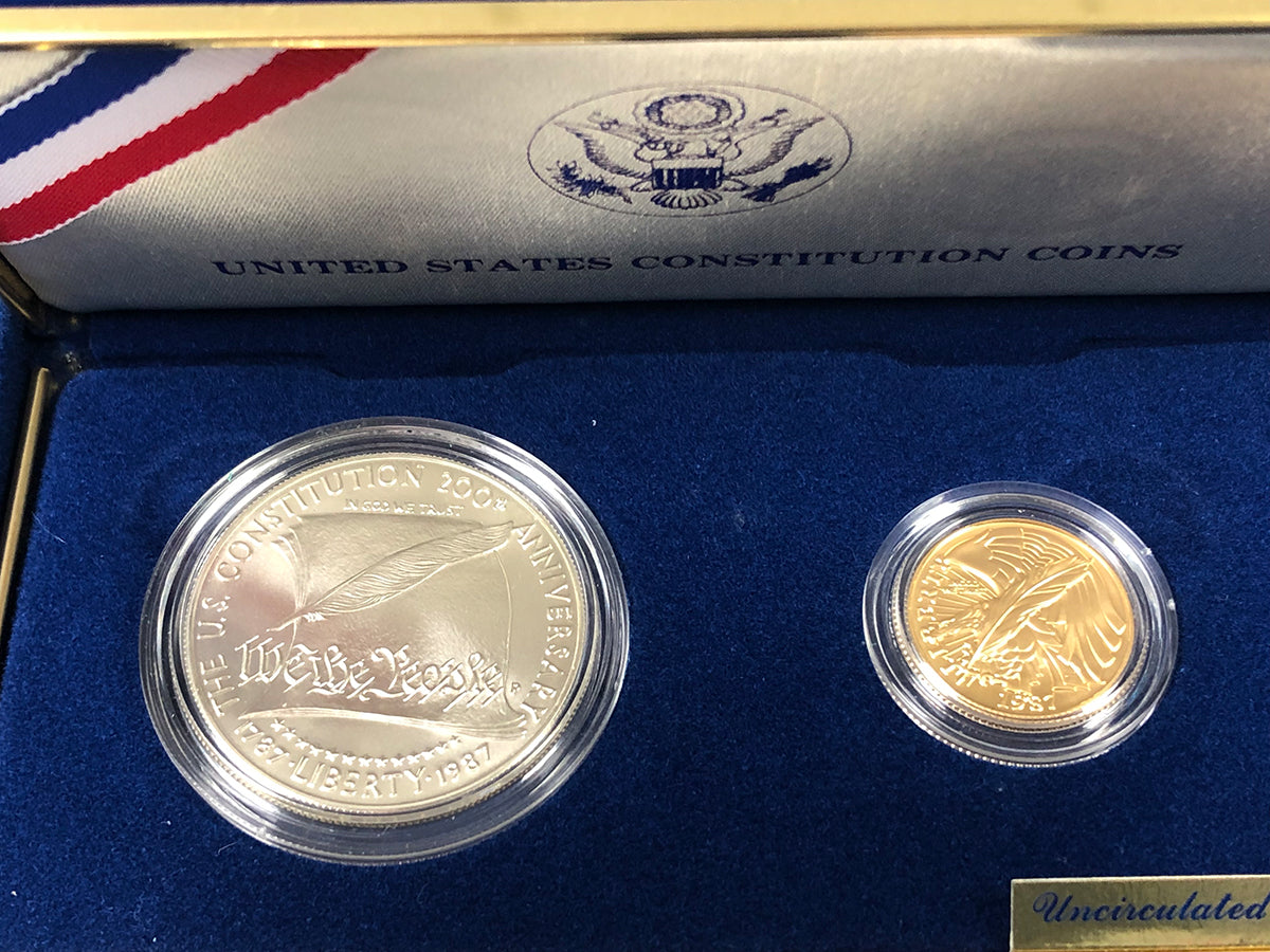 1987 Two Coin Commemorative Constitution Uncirculated Set (With Box &amp; CoA)