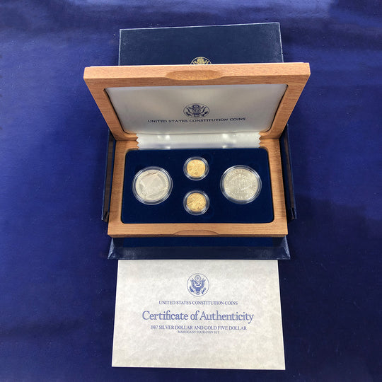 1987 Four Coin Commemorative Constitution Set BU & Proof (With Box & CoA)
