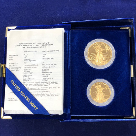 1987 2 Coin Proof American Gold Eagle Set