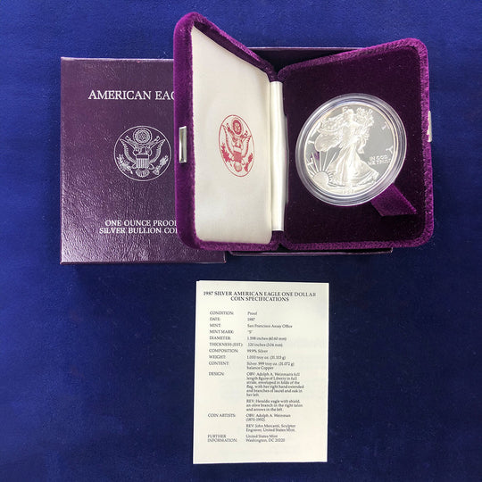 1987 Proof 1 oz American Silver Eagle (With Box & CoA)