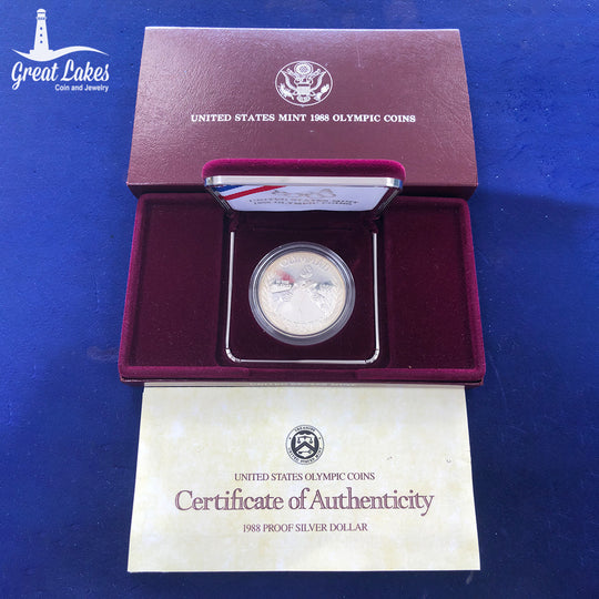 1988-S Olympic $1 Silver Commemorative Proof (With Box & CoA)
