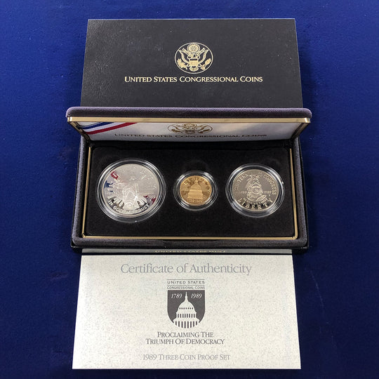 1989 Three Coin Commemorative Congressional Proof Set (With Box & CoA)