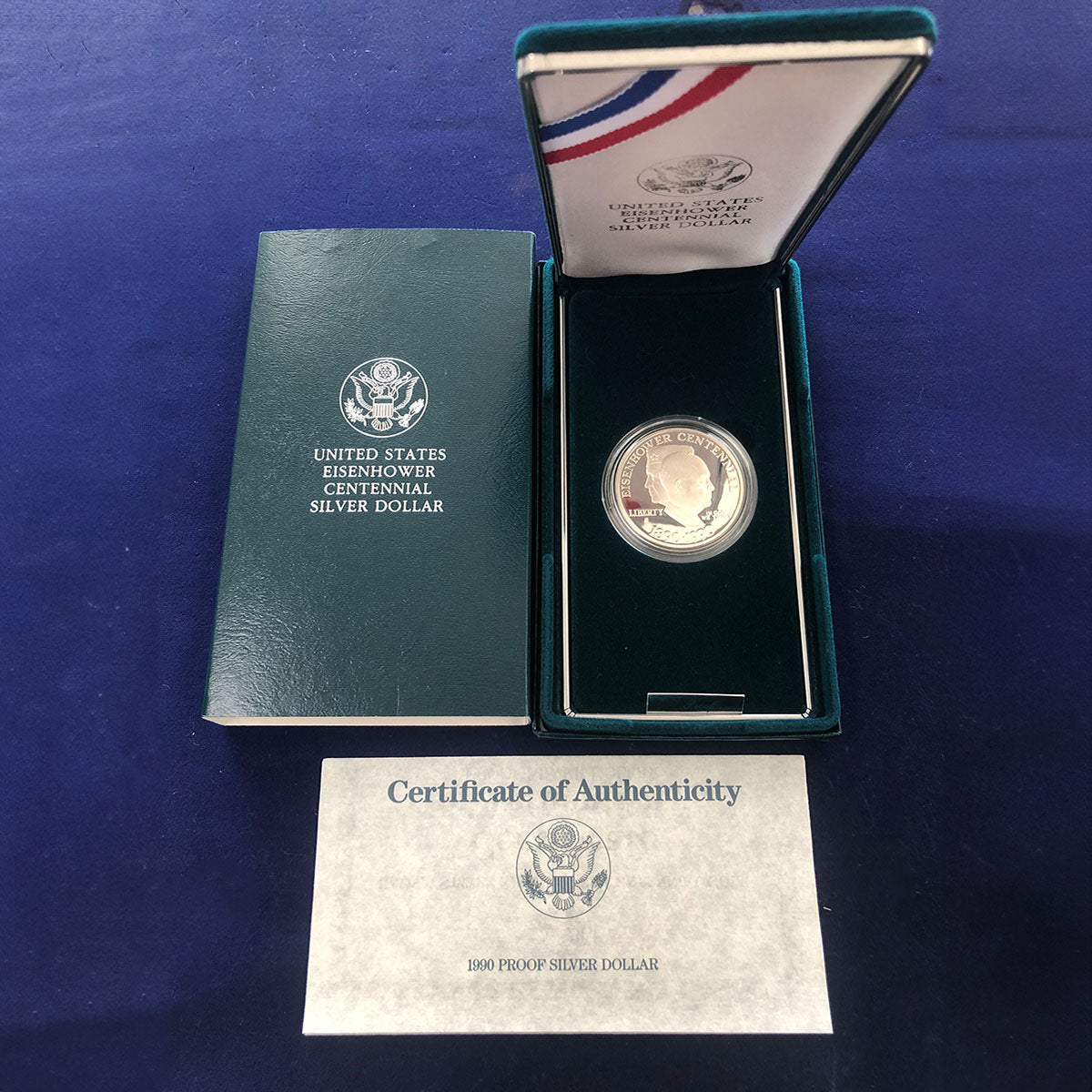 1990-P $1 Eisenhower Silver Commemorative Proof (With Box & CoA)