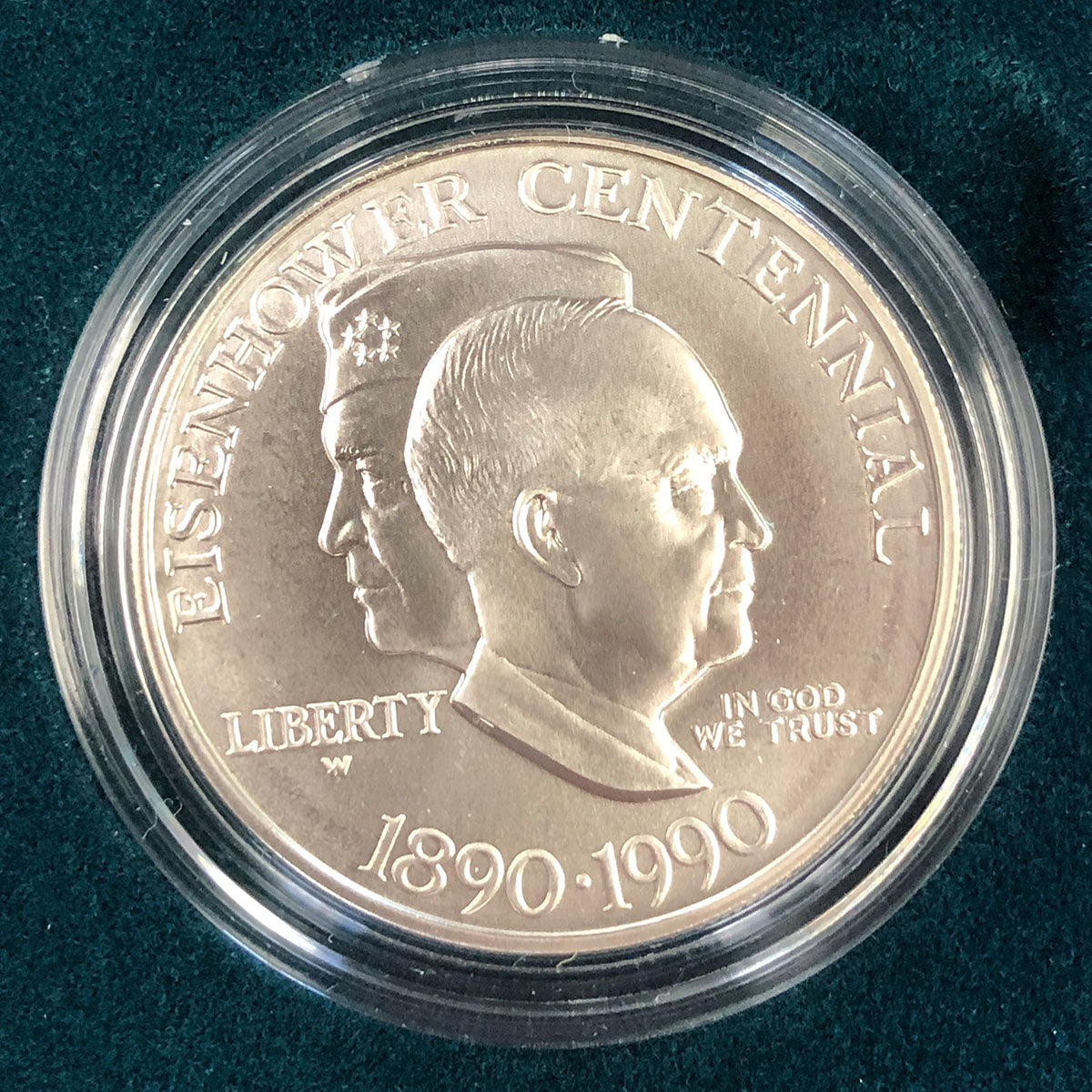 1990-W Eisenhower $1 Silver Commemorative Uncirculated (With Box &amp; CoA)