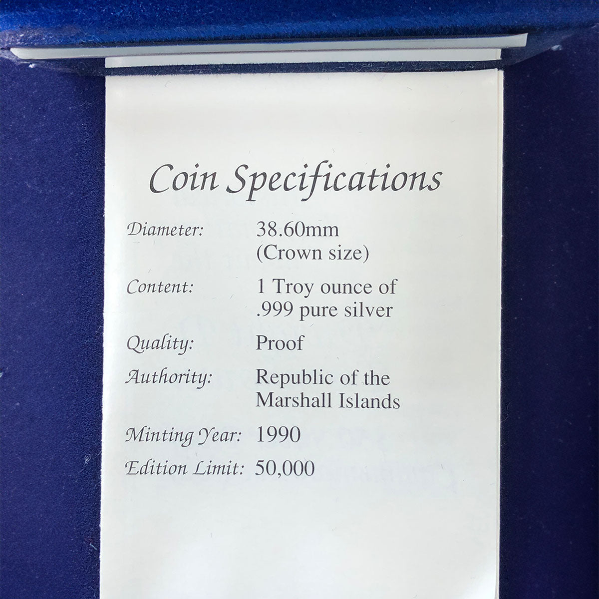 1990 Marshall Islands $50 Silver Eisenhower Commemorative Proof Coin (With Box & CoA)