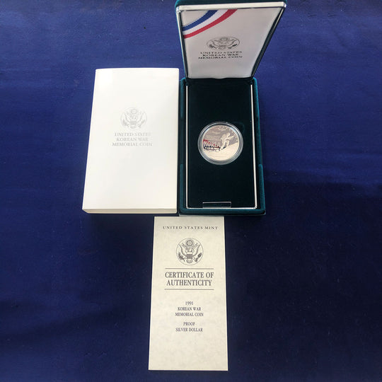 1991-P Korean War Memorial Proof Commemorative Silver Dollar (With Box & CoA)