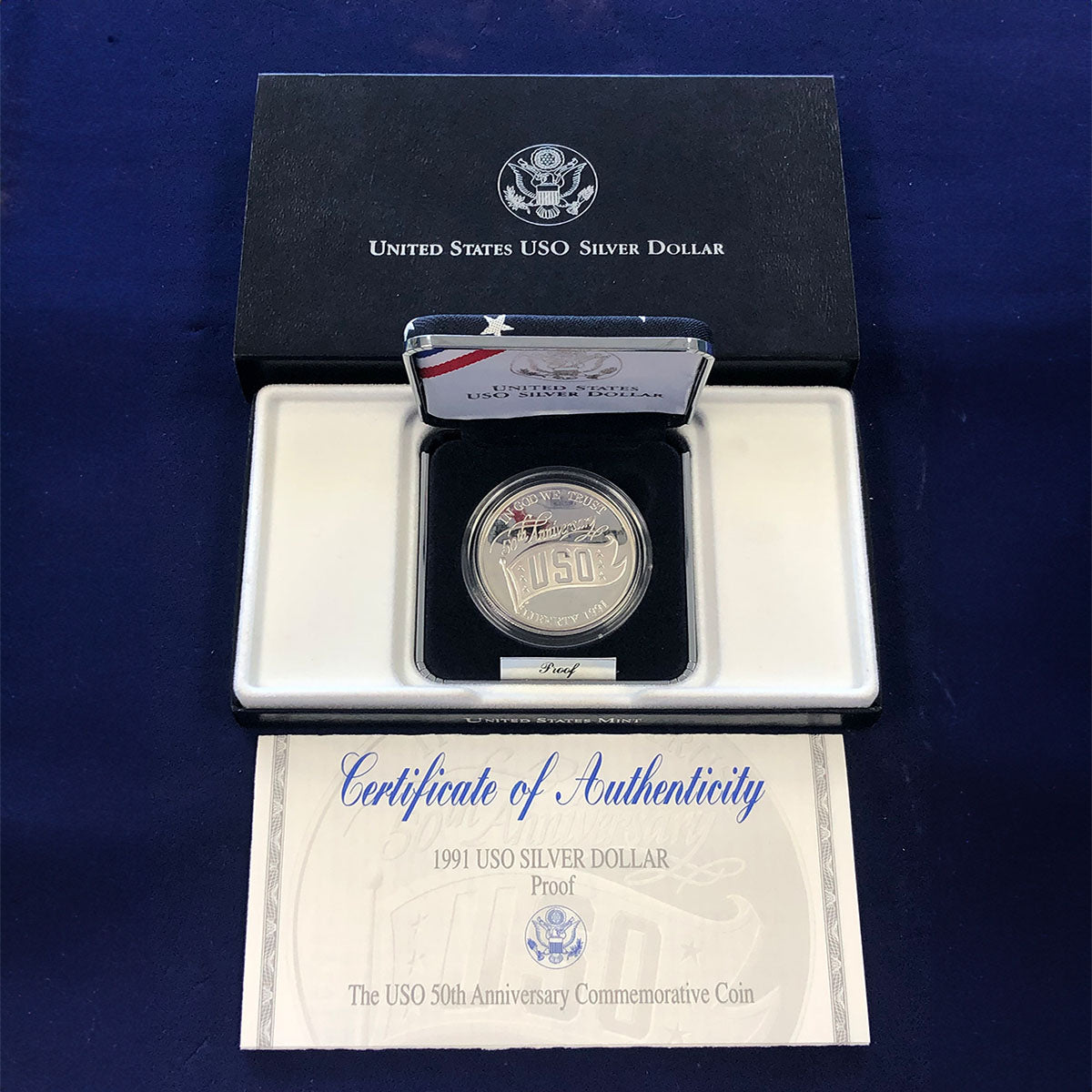 1991-S USO Proof Silver Dollar (With Box & CoA)