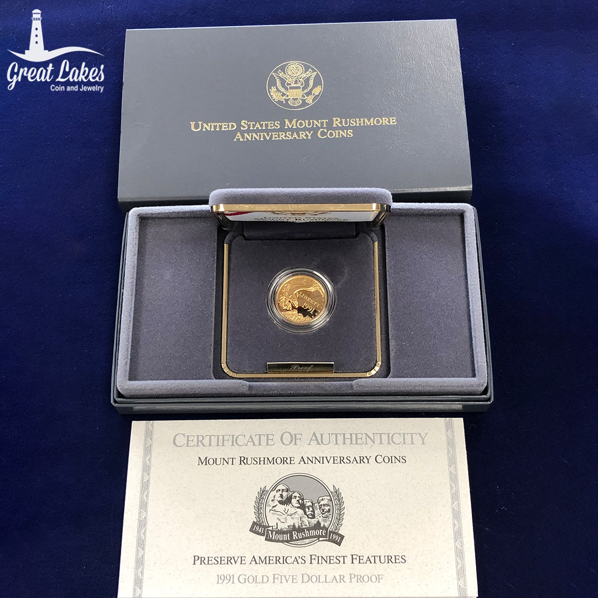 1991-W $5 Commemorative Mount Rushmore Proof Gold Coin (With Box & CoA)