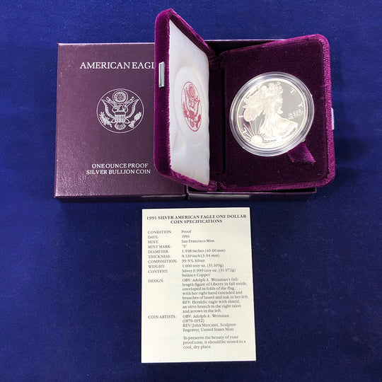 1991 Proof American Silver Eagle (With Box & CoA)