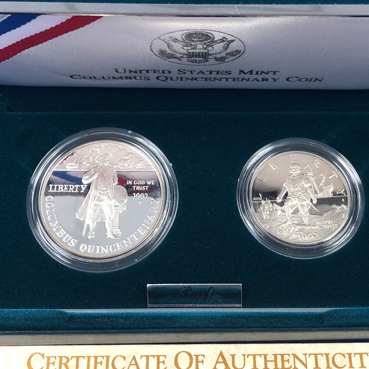 1992 Two Piece Columbus Quincentenary Proof Set (With Box &amp; CoA)