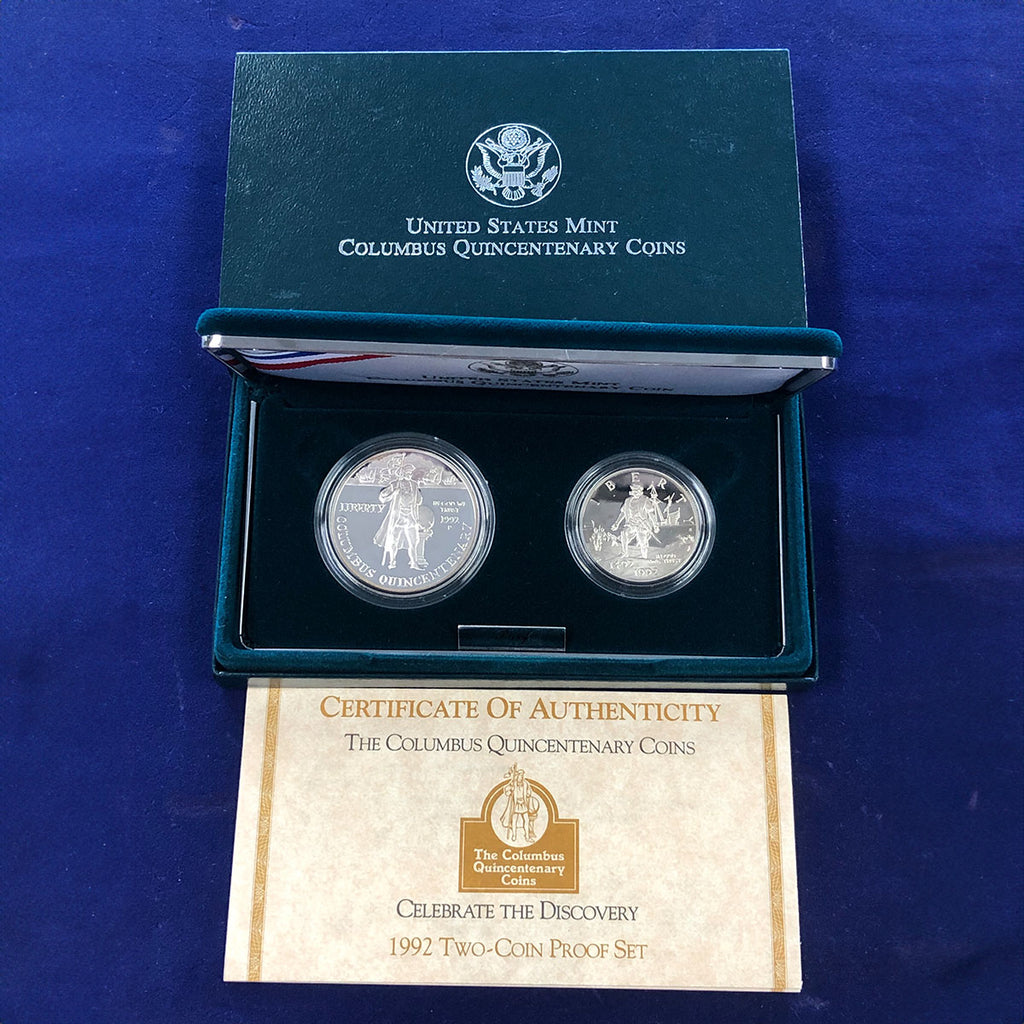 1992 Two Piece Columbus Quincentenary Proof Set (With Box & CoA
