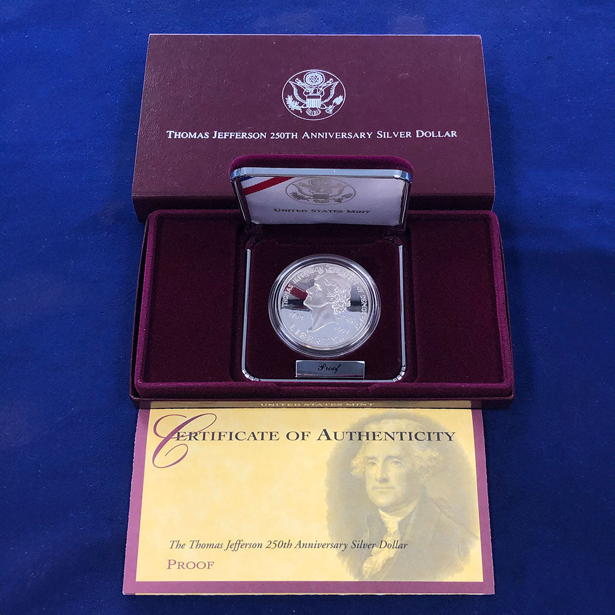 1993-S $1 Thomas Jefferson Silver Commemorative Proof (with Box &amp; CoA)