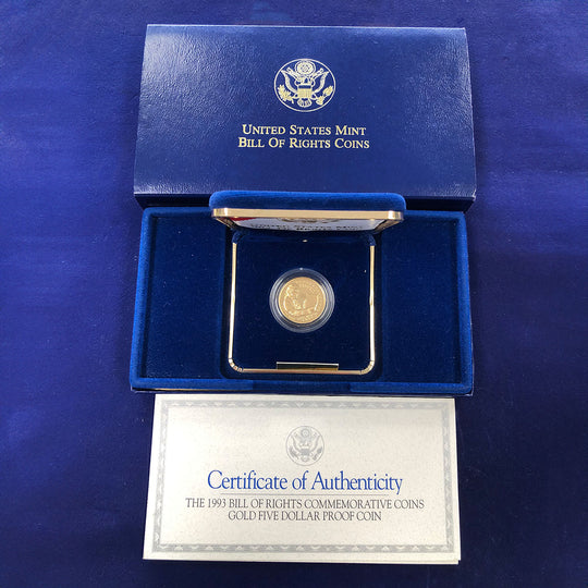 1993-W Gold $5 Commemorative Bill of Rights Proof (with Box & CoA)