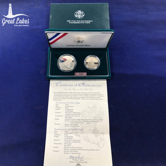 1995-S Two Coin Civil War Battlefield Proof Set (With Box & CoA)