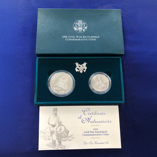 1995-S Two Coin Civil War Battlefield Uncirculated Set (With Box & CoA)