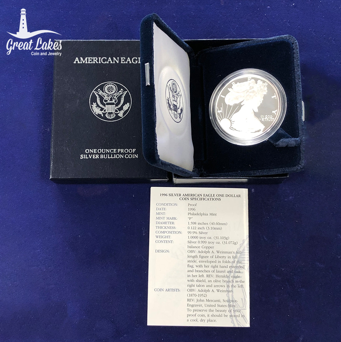 1996-P Proof 1 oz American Silver Eagle (With Box & CoA)