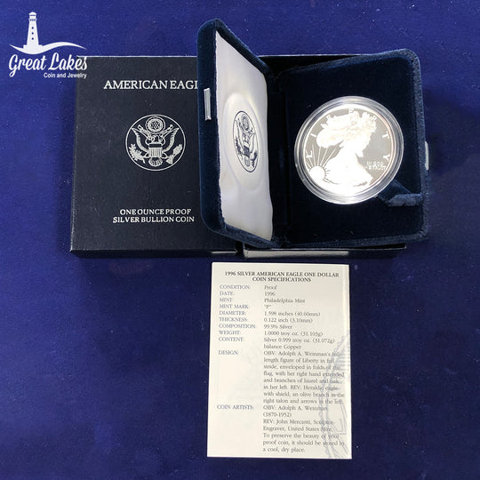 1996-P Proof 1 oz American Silver Eagle (With Box & CoA)