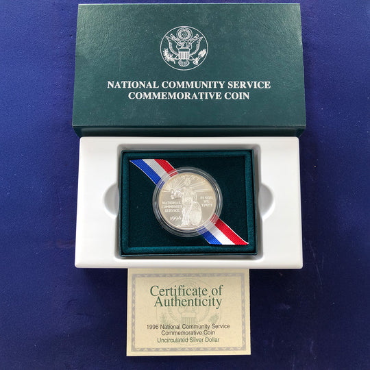 1996-S National Community Service Uncirculated Silver Dollar (With Box & CoA)